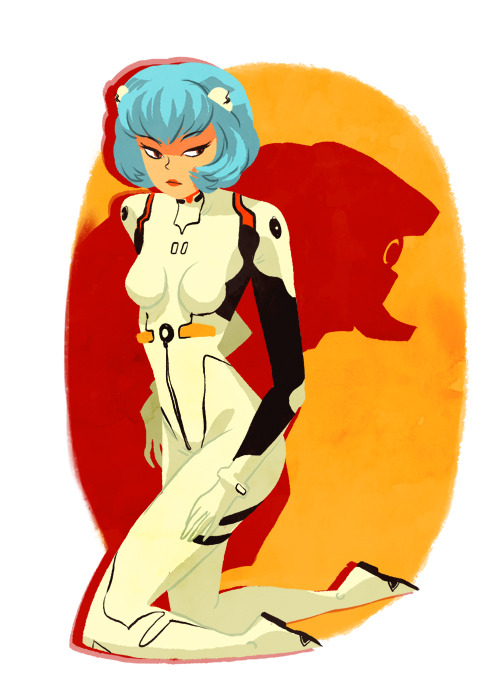 ayanami rei and eva 00 (neon genesis evangelion) drawn by pikipouet