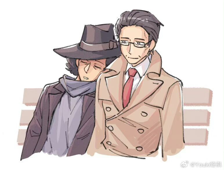 eddie fender and gregory edgeworth (ace attorney and 2 more) drawn by youki_lee
