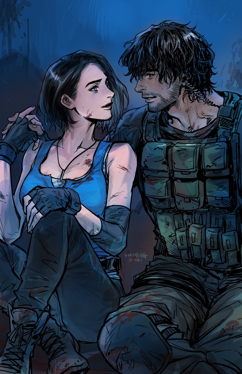 jill valentine and carlos oliveira (resident evil and 2 more) drawn by haining