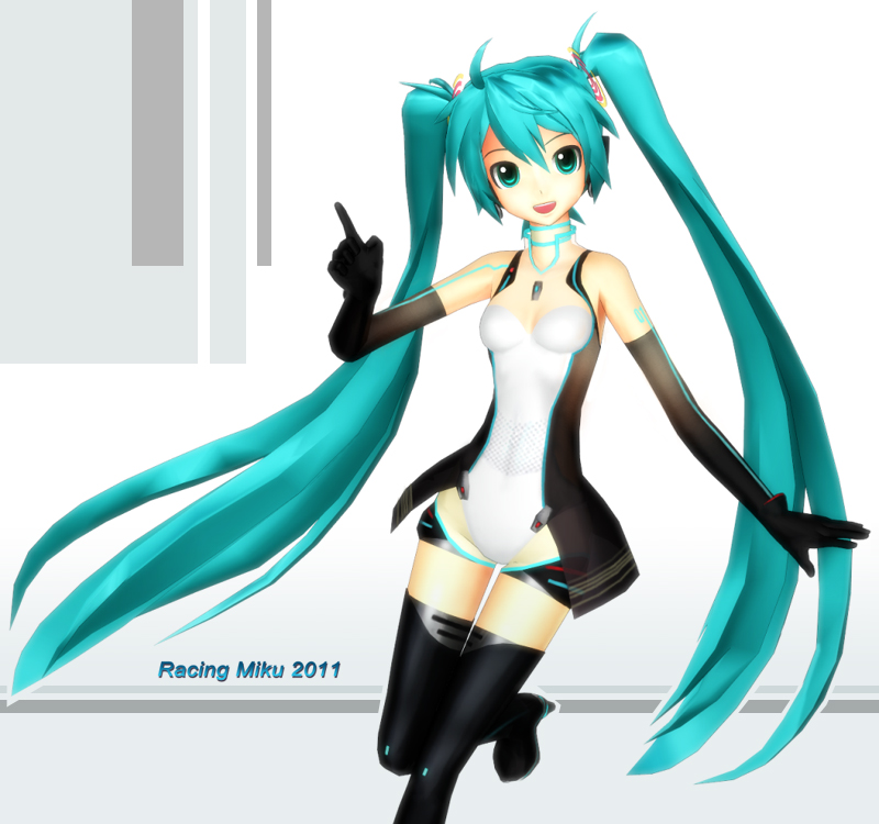 hatsune miku and racing miku (vocaloid and 2 more) drawn by haku_torii