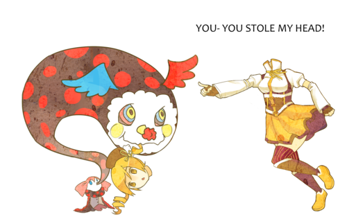 tomoe mami and charlotte (mahou shoujo madoka magica and 1 more) drawn by goldfishu