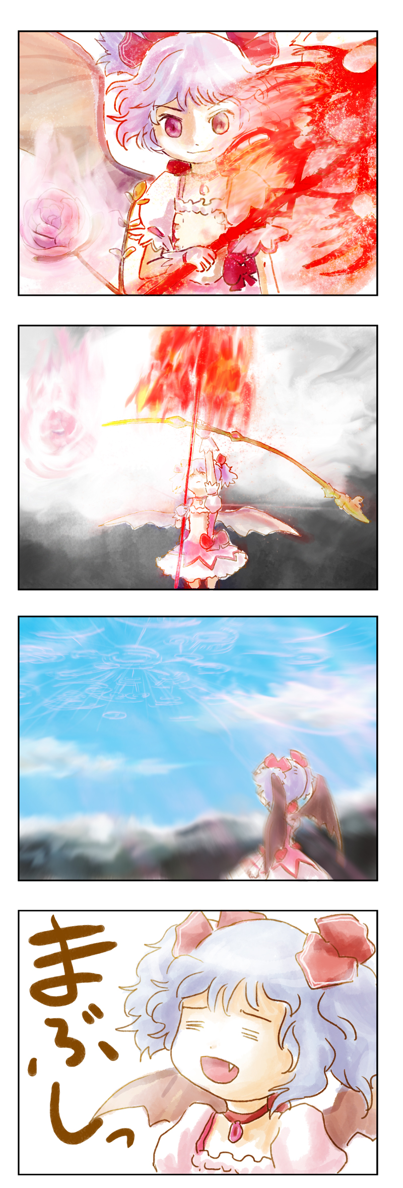 remilia scarlet and kaname madoka (touhou and 1 more) drawn by kana_tako