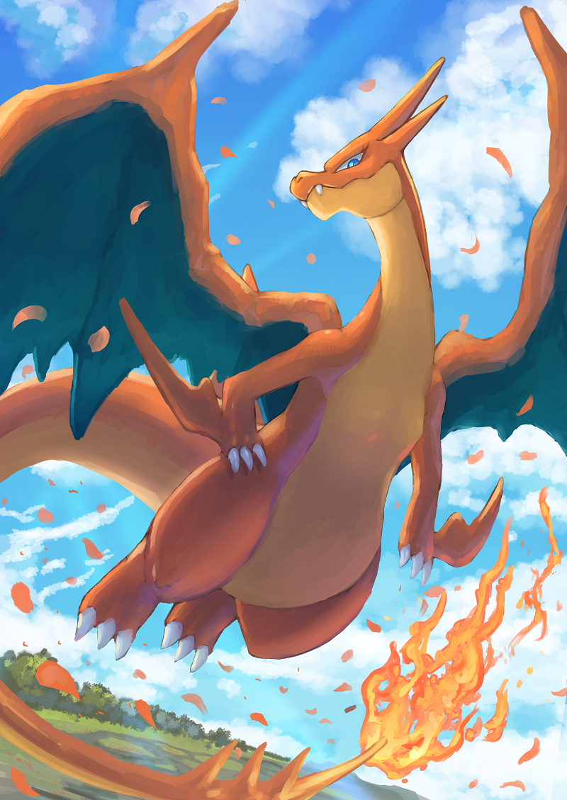 charizard and mega charizard y (pokemon) drawn by tesshii_(riza4828)