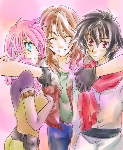 setsuna f. seiei, feldt grace, and lockon stratos (gundam and 1 more)
