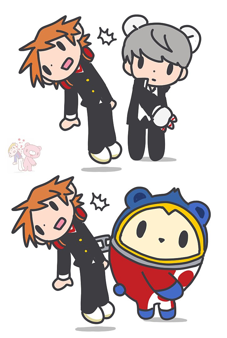 narukami yu, hanamura yousuke, kuma, and gloomy bear (persona and 2 more) drawn by nt_26