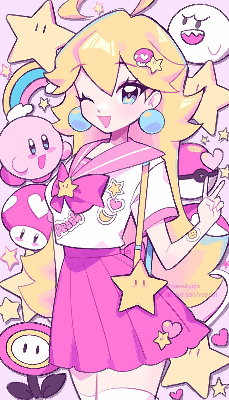 kirby, princess peach, and boo (pokemon and 2 more) drawn by meowwniz