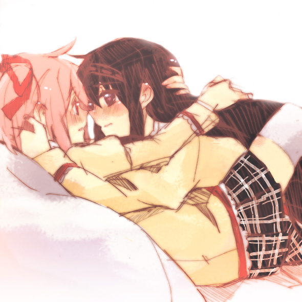 akemi homura and kaname madoka (mahou shoujo madoka magica) drawn by sorato_(astllatte)