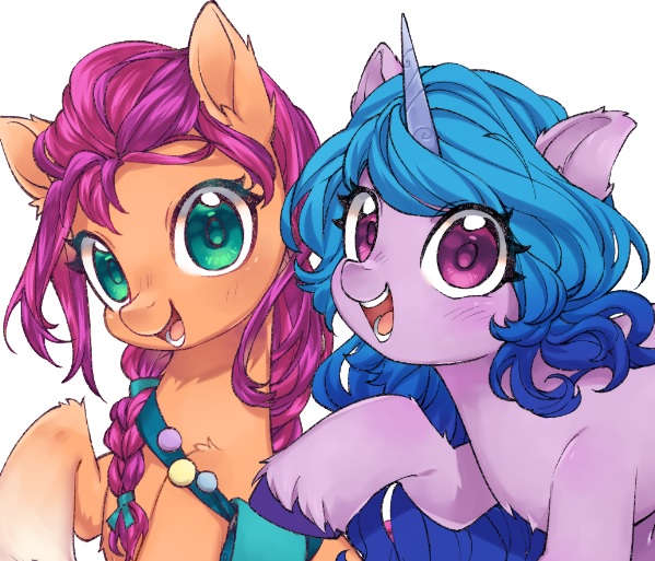 izzy moonbow and sunny starscout (my little pony and 1 more) drawn by miomawla