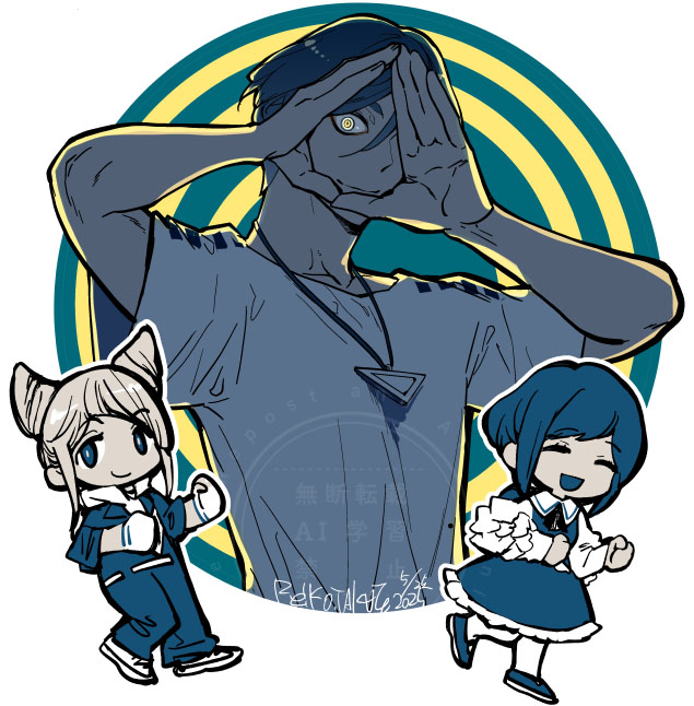 fukurai azami, meguriya ayumu, and jasmine (toshi densetsu kaitai center) drawn by reikop