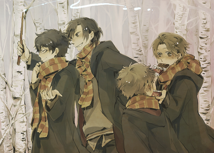 james potter, sirius black, remus john lupin, and peter pettigrew (wizarding world and 2 more) drawn by childlock