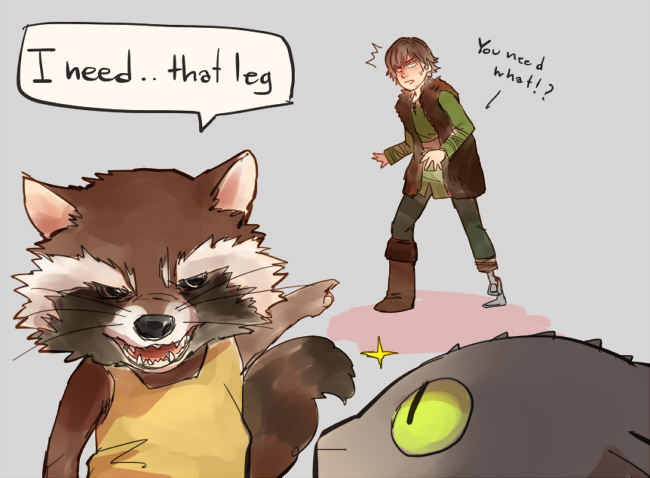 rocket raccoon, toothless, and hiccup horrendous haddock iii (marvel and 3 more) drawn by kadeart