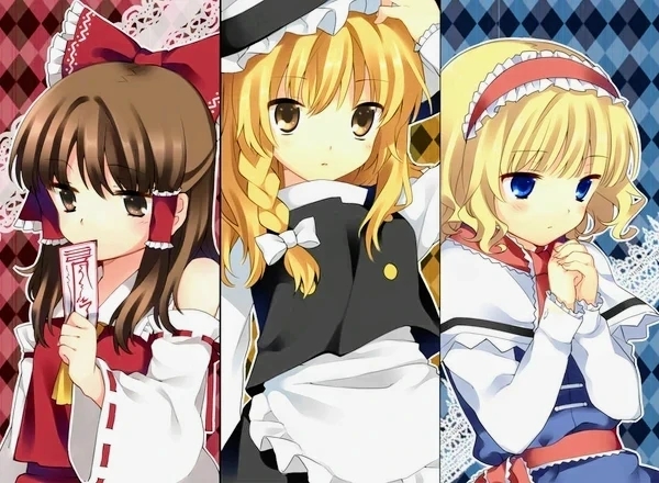 hakurei reimu, kirisame marisa, and alice margatroid (touhou) drawn by yuki_iwasaki