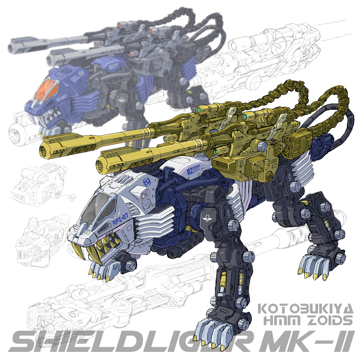 shield liger and shield liger mk-ii (zoids) drawn by 
