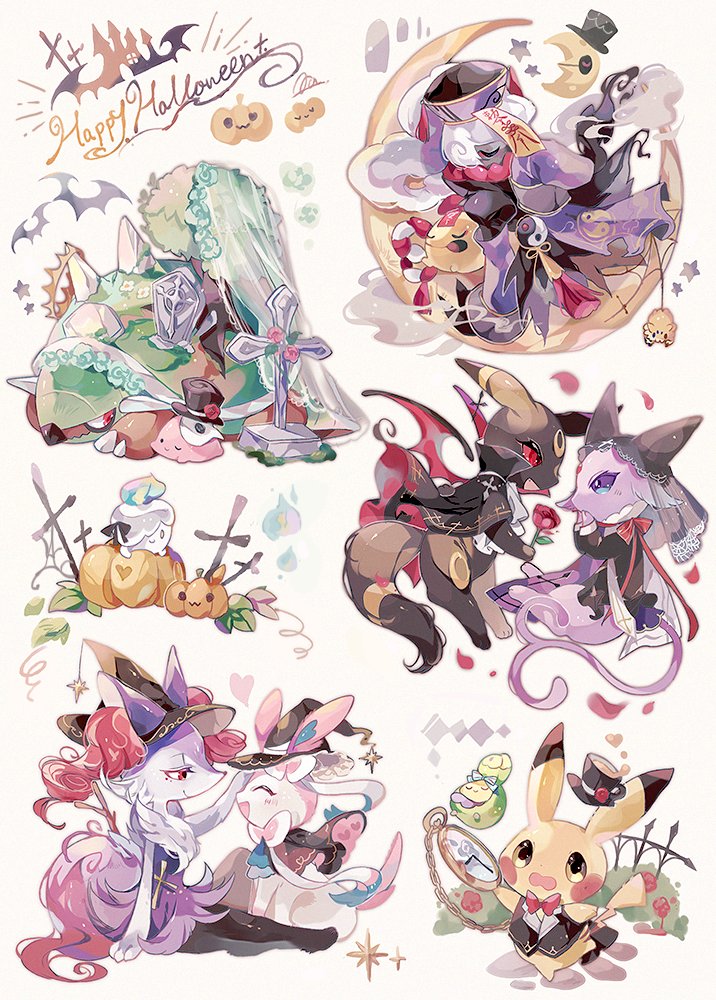 pikachu, sylveon, umbreon, espeon, braixen, and 5 more (pokemon) drawn by coco7