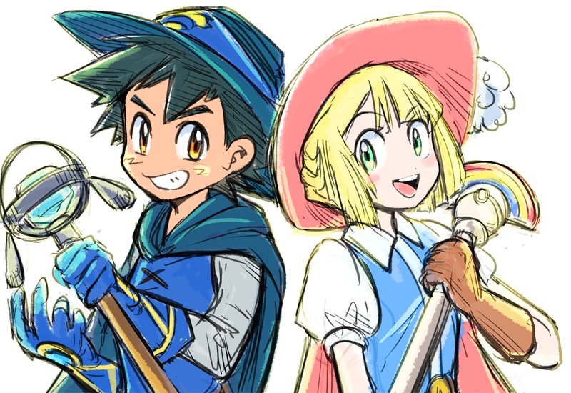 lillie, ash ketchum, and sir aaron (pokemon and 3 more) drawn by muraziti-zu