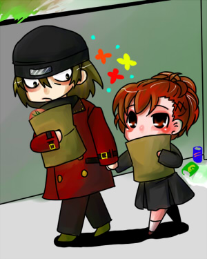 shiomi kotone and aragaki shinjirou (persona and 2 more) drawn by tanaka-jury