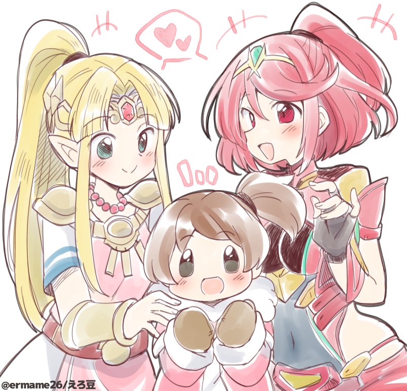 princess zelda, pyra, and nana (the legend of zelda and 5 more) drawn by eromame