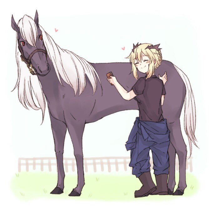 artoria pendragon and llamrei (fate and 1 more) drawn by anmitsu_prv