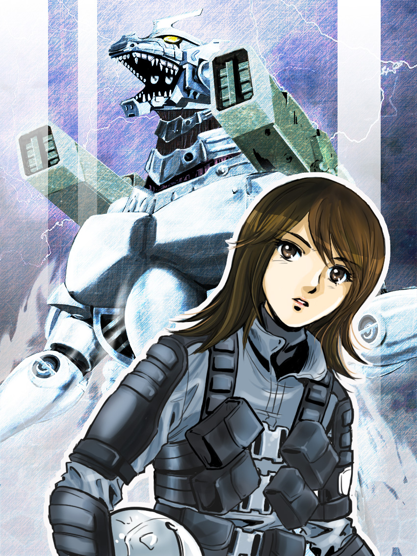 mechagodzilla, kiryu, and yashiro akane (godzilla) drawn by puchikotei