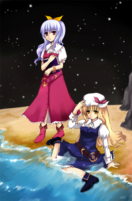 watatsuki no yorihime and watatsuki no toyohime (touhou) drawn by jing_hu