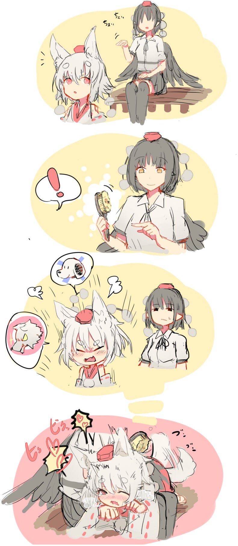 shameimaru aya, inubashiri momiji, and snoopy (touhou and 1 more) drawn by daikoku_osamu