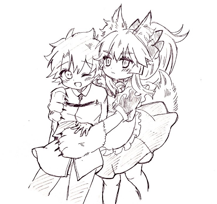 fujimaru ritsuka, tamamo, and tamamo cat (fate and 1 more) drawn by dango1and