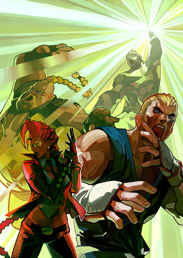 crimson viper, abel, el fuerte, and rufus (street fighter and 1 more) drawn by arnold_tsang