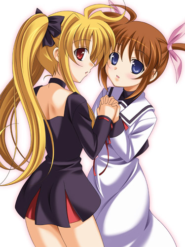 fate testarossa and takamachi nanoha (lyrical nanoha and 1 more) drawn by aoi_masami