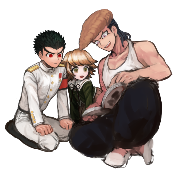 fujisaki chihiro, ishimaru kiyotaka, and owada mondo (danganronpa and 1 more) drawn by sawarabi