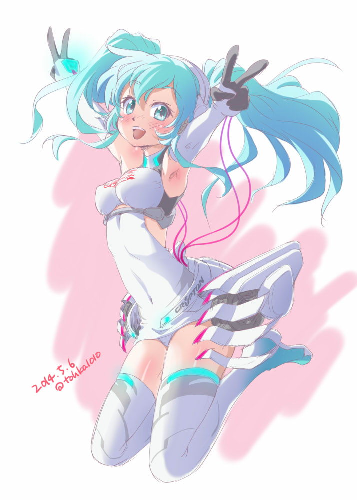 hatsune miku and racing miku (vocaloid and 2 more) drawn by totsuki_touka_(orange_factory)