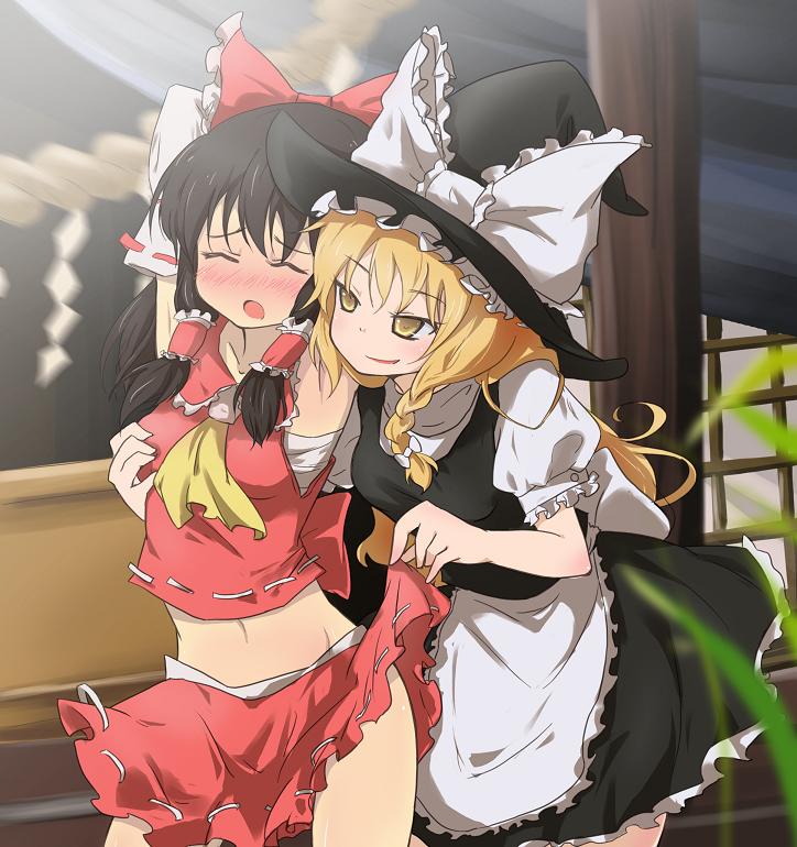 hakurei reimu and kirisame marisa (touhou) drawn by zhao_shuwen