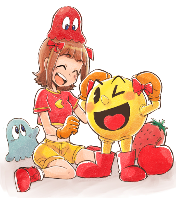 amami haruka, pac-man, blinky, and inky (idolmaster and 2 more) drawn by tsubobot