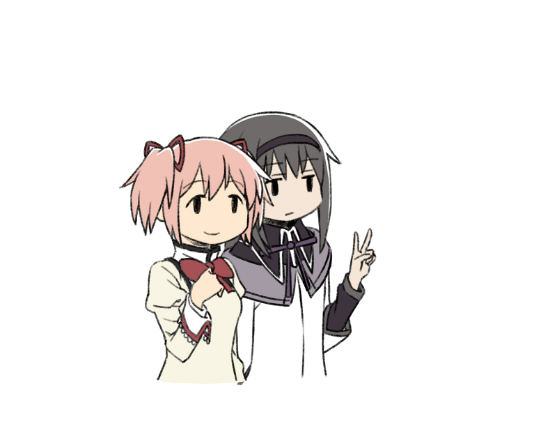akemi homura and kaname madoka (mahou shoujo madoka magica) drawn by oda_takayuki