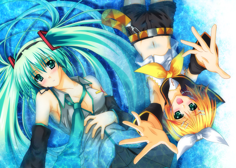 hatsune miku and kagamine rin (vocaloid) drawn by aoi_hiro