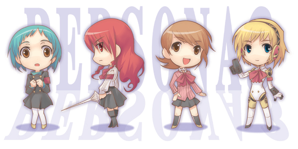 aigis, takeba yukari, kirijou mitsuru, and yamagishi fuuka (persona and 1 more) drawn by dasoku_sentarou