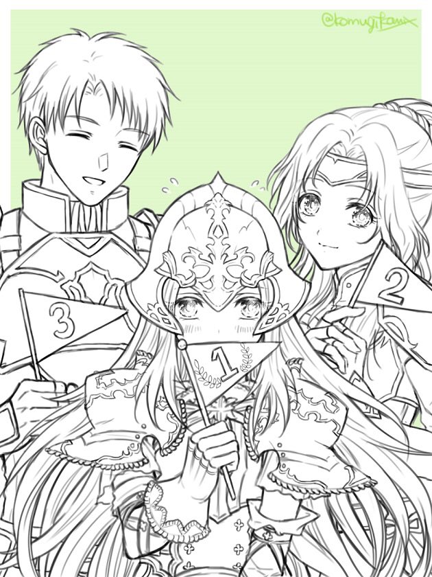 elincia ridell crimea, nephenee, and oscar (fire emblem and 3 more) drawn by hanasaki_komugi