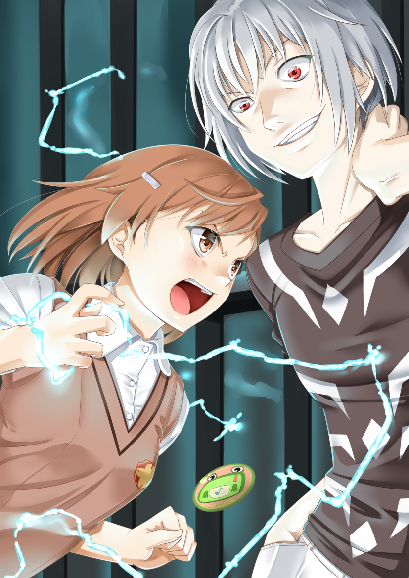 misaka mikoto, accelerator, and gekota (toaru majutsu no index and 2 more) drawn by miri_(ago550421)