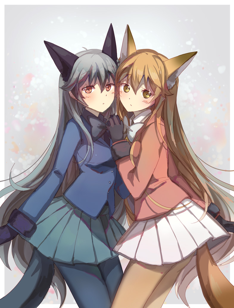 silver fox and ezo red fox (kemono friends) drawn by mao_xiaozha_(rumiechen)