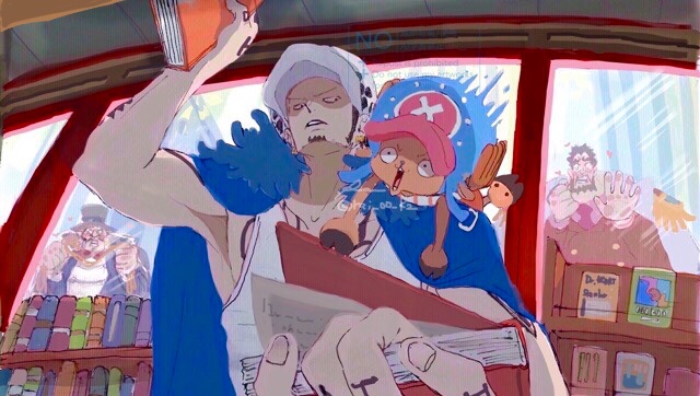 trafalgar law, tony tony chopper, and benevolent king of the waves (one piece) drawn by rai_00_k2