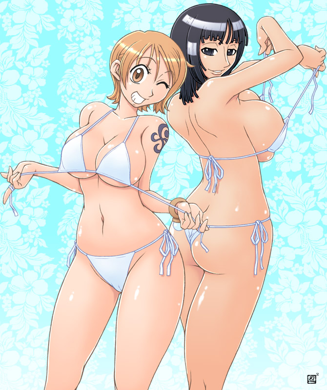 nami and nico robin (one piece) drawn by kenix
