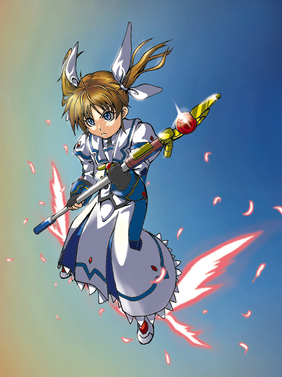 takamachi nanoha and raising heart (lyrical nanoha and 2 more) drawn by eigai_kyousuke