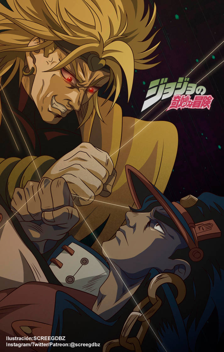 kujo jotaro and dio brando (jojo no kimyou na bouken and 1 more) drawn by screegdbz