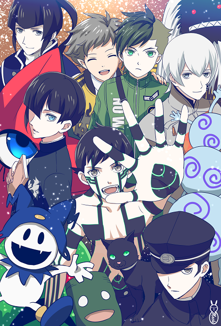 jack frost, protagonist, demi-fiend, kuzunoha raidou, gouto, and 8 more (shin megami tensei and 9 more) drawn by machinosuke