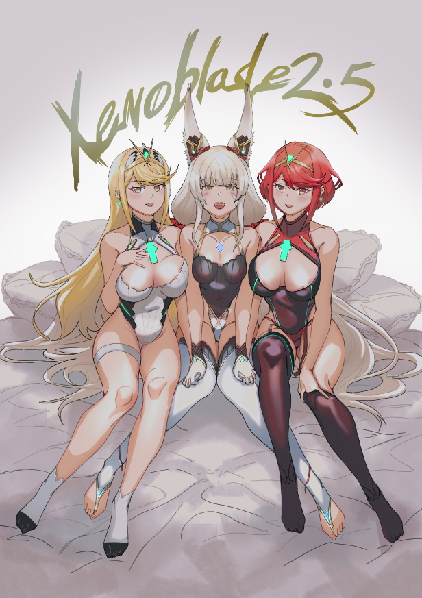 nia, pyra, and mythra (xenoblade chronicles and 1 more) drawn by kayano_yuki