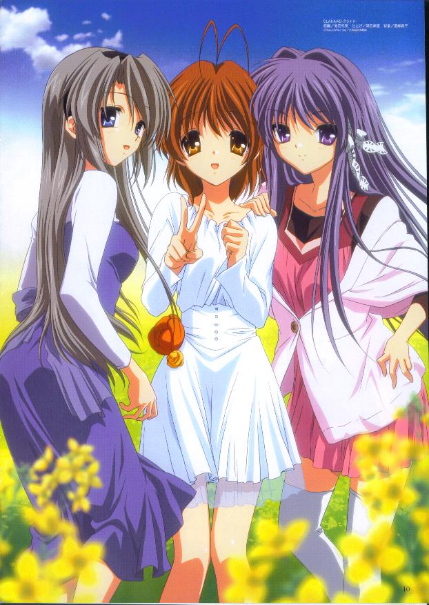 furukawa nagisa, fujibayashi kyou, and sakagami tomoyo (clannad) drawn by ikeda_kazumi