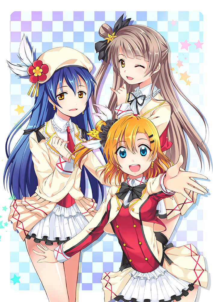 sonoda umi, minami kotori, and kosaka honoka (love live! and 1 more) drawn by mongble