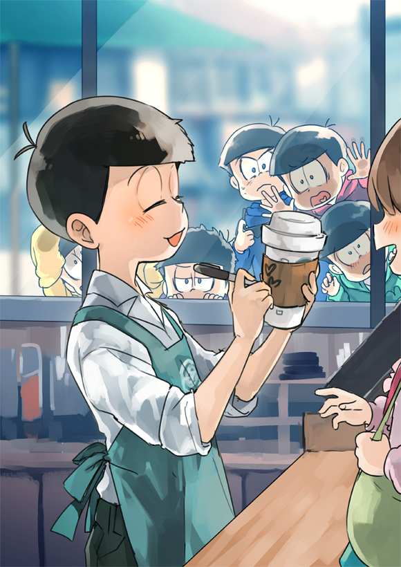 matsuno osomatsu, matsuno karamatsu, matsuno ichimatsu, matsuno jyushimatsu, matsuno choromatsu, and 1 more (osomatsu and 1 more) drawn by nuriko-kun