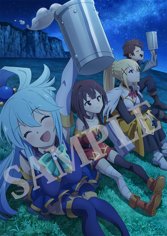 megumin, aqua, darkness, and satou kazuma (kono subarashii sekai ni shukufuku wo!) drawn by kikuta_kouichi
