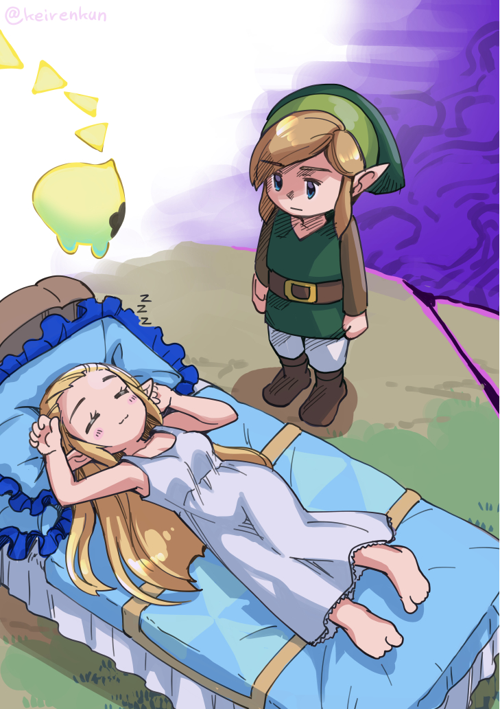 link, princess zelda, and tri (the legend of zelda and 1 more) drawn by monbetsu_kuniharu