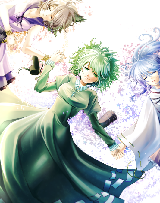 toyosatomimi no miko, mononobe no futo, and soga no tojiko (touhou) drawn by maeda_hama